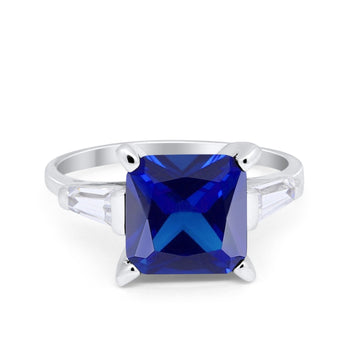 Princess Cut Baguette Wedding Ring Simulated Blue Sapphire CZ 925 Sterling Silver